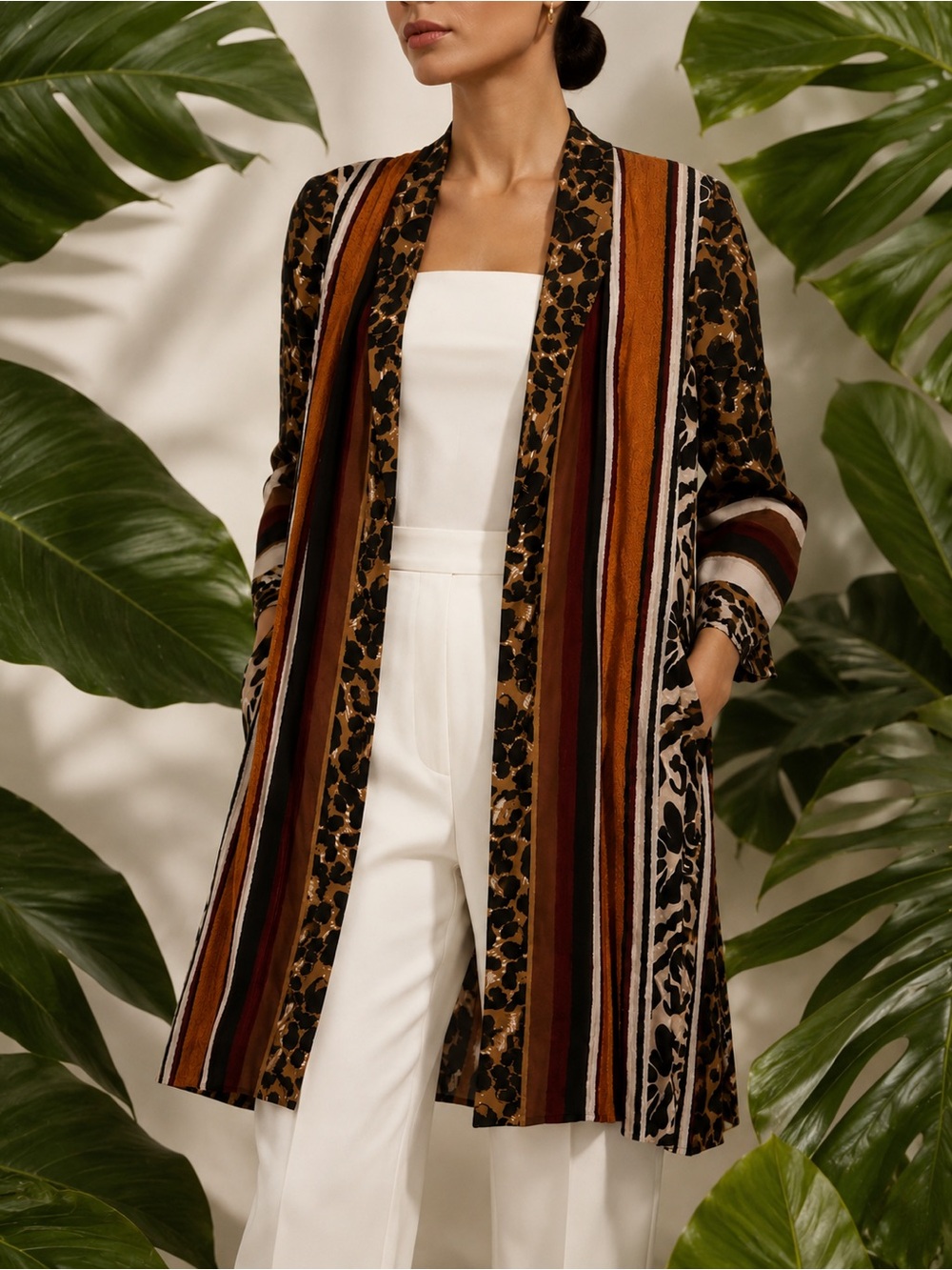 Kobi Halperin Mixed Print Longline Open Cardigan Jacket - Animal Print